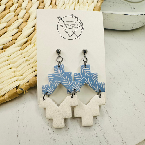 Blue willow tribal aztec clay dangle earrings