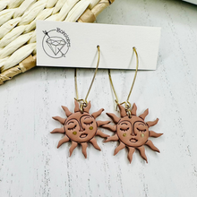 Load image into Gallery viewer, Terracotta sun gold dangle earrings