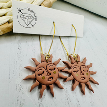 Load image into Gallery viewer, Terracotta sun gold dangle earrings