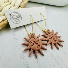 Load image into Gallery viewer, Terracotta sun gold dangle earrings