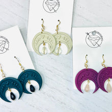 Load image into Gallery viewer, Crescent moon and crystal celestial dangle earrings