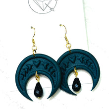 Load image into Gallery viewer, Crescent moon and crystal celestial dangle earrings