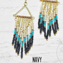 Load image into Gallery viewer, Wood tunnel Hand beaded fringe bohemian tassel tribal dangle plugs gauges 2g, 0g, 1/2&quot;