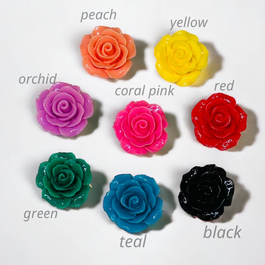 Large rose plugs bold colors gauges for gauged or stretched ears: Sizes 8g, 6g, 4g, 2g, 1g, 0g, 11/32