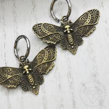 Load image into Gallery viewer, Antique gold moth clicker earrings