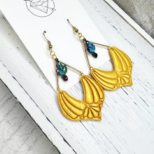 Load image into Gallery viewer, Art deco yellow rhinestone dangle earrings