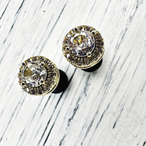 Crystal plugs round CZ halo stud white gold silver wedding plugs for gauged or stretched ears: Sizes 8g 6g 4g 2g 1g 0g