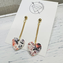 Load image into Gallery viewer, Floral flower heart dangle stainless steel earrings