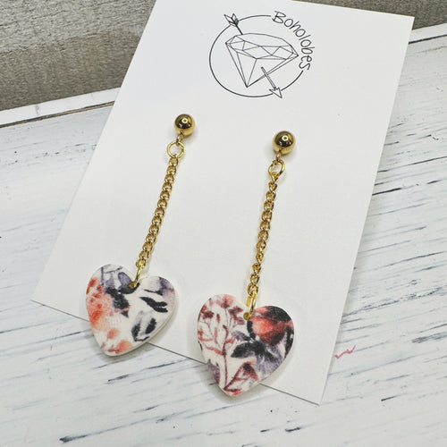 Floral flower heart dangle stainless steel earrings