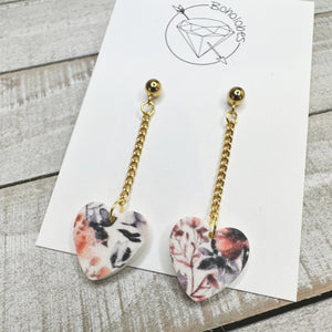 Floral flower heart dangle stainless steel earrings