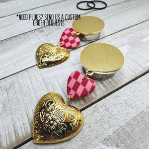 Gold floral chunky tiered heart earrings