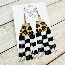 Load image into Gallery viewer, Hand beaded leopard checkered dangle plugs dangle earrings - pair