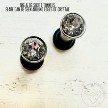 Load image into Gallery viewer, Tiny 4mm Austrian crystal stainless steel plugs / tunnels for gauges / stretched ears Sizes: 14g, 12g, 10g, 8g