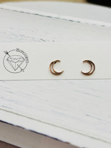 Crescent moon stud gold steel earrings
