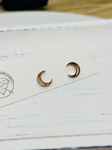 Crescent moon stud gold steel earrings