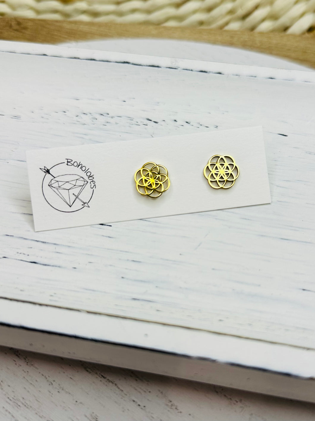 Seed of life flower of life stud gold steel earrings