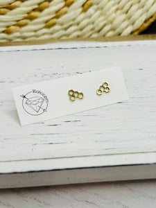 Honey comb stud gold steel earrings