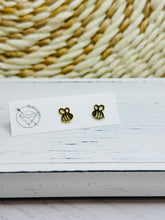 Load image into Gallery viewer, Bumble Bee stud gold steel earrings
