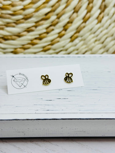 Bumble Bee stud gold steel earrings