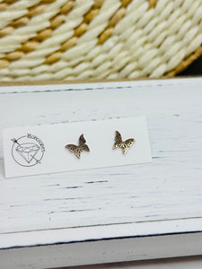 Butterfly stud gold steel earrings