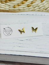 Load image into Gallery viewer, Butterfly stud gold steel earrings