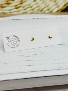 Moon stud gold steel earrings