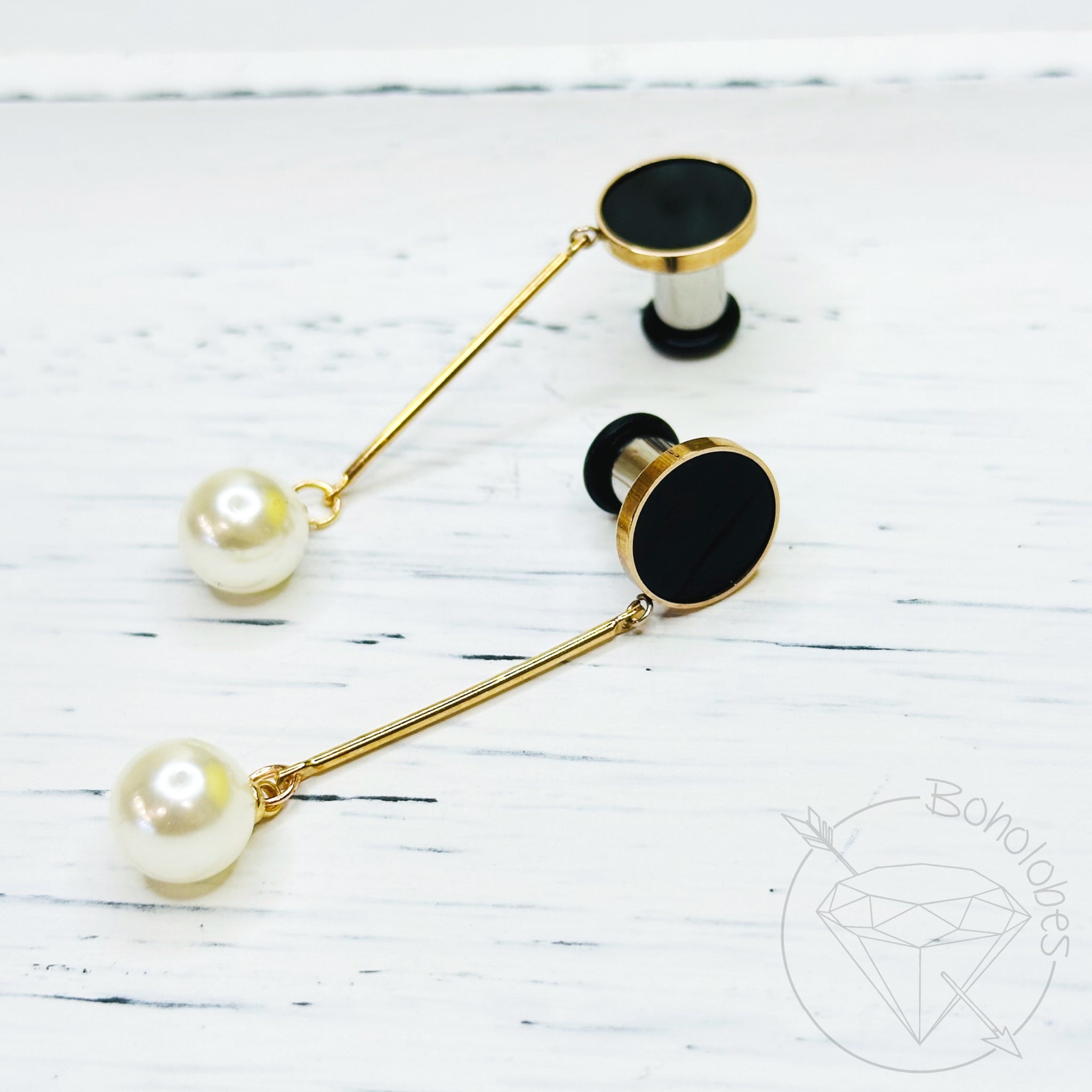 Gold and black silver and black pearl plugs gauges tunnels 4g 2g 1g 0g 11/32