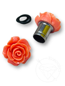 Large rose plugs bold colors gauges for gauged or stretched ears: Sizes 8g, 6g, 4g, 2g, 1g, 0g, 11/32", 00g, 7/16", 1/2"