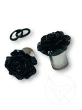 Load image into Gallery viewer, Large rose plugs bold colors gauges for gauged or stretched ears: Sizes 8g, 6g, 4g, 2g, 1g, 0g, 11/32&quot;, 00g, 7/16&quot;, 1/2&quot;