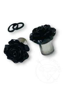 Large rose plugs bold colors gauges for gauged or stretched ears: Sizes 8g, 6g, 4g, 2g, 1g, 0g, 11/32", 00g, 7/16", 1/2"