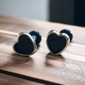 Silver and black heart minimalist stud plugs 14g 12g 10g 8g