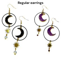 Load image into Gallery viewer, Bohemian faux druzy crescent moon gold plugs gauges tunnels 8g 6g 4g 2g 1g 0g 00g 7/16&quot; 1/2 9/16&quot; 5/8&quot; 3/4&quot; 7/8&quot; 1&quot;