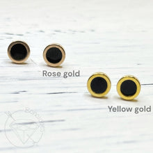 Load image into Gallery viewer, Black and gold minimalist stud plugs 14g 12g 10g 8g 6g