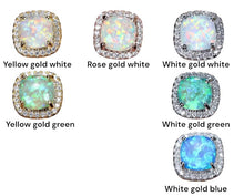 Load image into Gallery viewer, Crystal opal plugs Square CZ halo stud white gold silver wedding plugs for gauged or stretched ears: Sizes 12g 10g 8g 6g 4g 2g 1g 0g