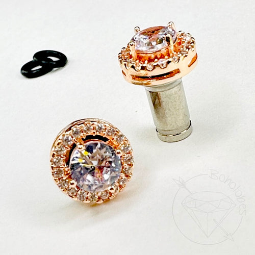 Crystal plugs round CZ halo stud white gold silver wedding plugs for gauged or stretched ears: Sizes 8g 6g 4g 2g 1g 0g