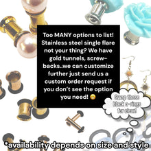 Load image into Gallery viewer, White and gold rhinestone wedding dangle plugs gauges 8g 6g 4g 2g 1g 0g 11/32" 00g 7/16" 1/2” 9/16” 5/8” 3/4” 7/8” 1”