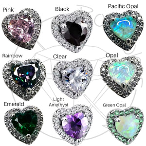 Rainbow crystal silver heart minimalist stud plugs 14g 12g 10g 8g 6g 4g 2g