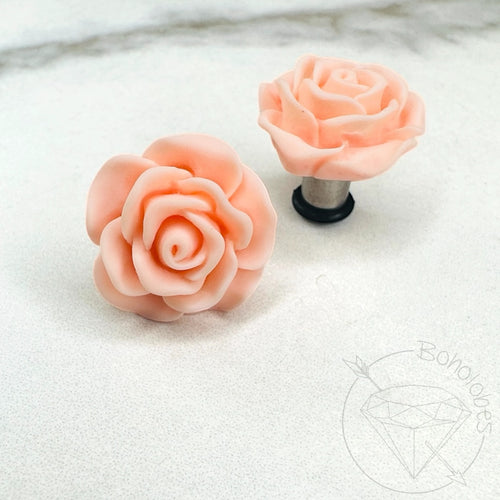 Large matte rose flower plugs gauges for gauged or stretched ears: Sizes 8g, 6g, 4g, 2g, 1g, 0g, 11/32