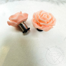 Load image into Gallery viewer, Large matte rose flower plugs gauges for gauged or stretched ears: Sizes 8g, 6g, 4g, 2g, 1g, 0g, 11/32&quot;, 00g, 7/16&quot;, 1/2&quot;