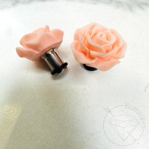 Large matte rose flower plugs gauges for gauged or stretched ears: Sizes 8g, 6g, 4g, 2g, 1g, 0g, 11/32", 00g, 7/16", 1/2"