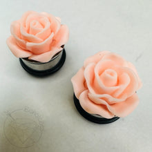 Load image into Gallery viewer, Large matte rose flower plugs gauges for gauged or stretched ears: Sizes 8g, 6g, 4g, 2g, 1g, 0g, 11/32&quot;, 00g, 7/16&quot;, 1/2&quot;
