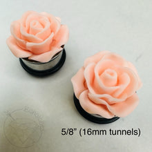 Load image into Gallery viewer, Large matte rose flower plugs gauges for gauged or stretched ears: Sizes 8g, 6g, 4g, 2g, 1g, 0g, 11/32&quot;, 00g, 7/16&quot;, 1/2&quot;