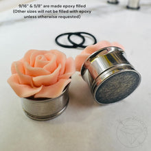 Load image into Gallery viewer, Large matte rose flower plugs gauges for gauged or stretched ears: Sizes 8g, 6g, 4g, 2g, 1g, 0g, 11/32&quot;, 00g, 7/16&quot;, 1/2&quot;