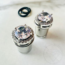 Load image into Gallery viewer, CZ Halo Stud Plugs: Silver-Tone Cubic Zirconia Tunnels for Stretched Ears 8g 6g 4g 2g 1g 0g 11/32” 00g