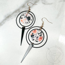 Load image into Gallery viewer, Rose gold / copper floral black fall fashion hoop earrings screw back plugs gauges tunnels: 2g 0g 00g 1/2&quot; 9/16&quot; 5/8&quot; 18mm 19mm 22mm 25mm