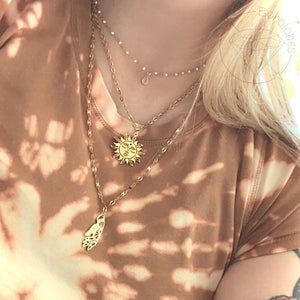 Sun and celestial hand 18k Gold chain stack layering necklace