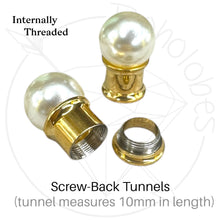Load image into Gallery viewer, Pearl ball plugs / screw back yellow gold tunnels Sizes 4g 2g 0g 00g 7/16” 1/2” 9/16” 5/8” 11/13” 3/4” 13/16” 7/8” 1”