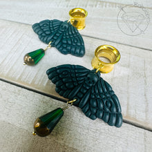 Load image into Gallery viewer, Green goth moth rose crystal screw back plugs gauges tunnels: 2g 0g 00g 1/2" 9/16" 5/8" 18mm 19mm 20mm 22mm 25mm