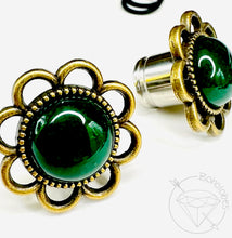 Load image into Gallery viewer, Green Jade Flower Plugs: Daisy Tunnels / Plugs 14g 12g 10g 8g 6g 4g 2g 1g 0g 11/32” 00g 7/16” 1/2”