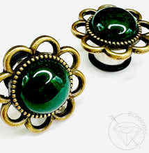Load image into Gallery viewer, Green Jade Flower Plugs: Daisy Tunnels / Plugs 14g 12g 10g 8g 6g 4g 2g 1g 0g 11/32” 00g 7/16” 1/2”